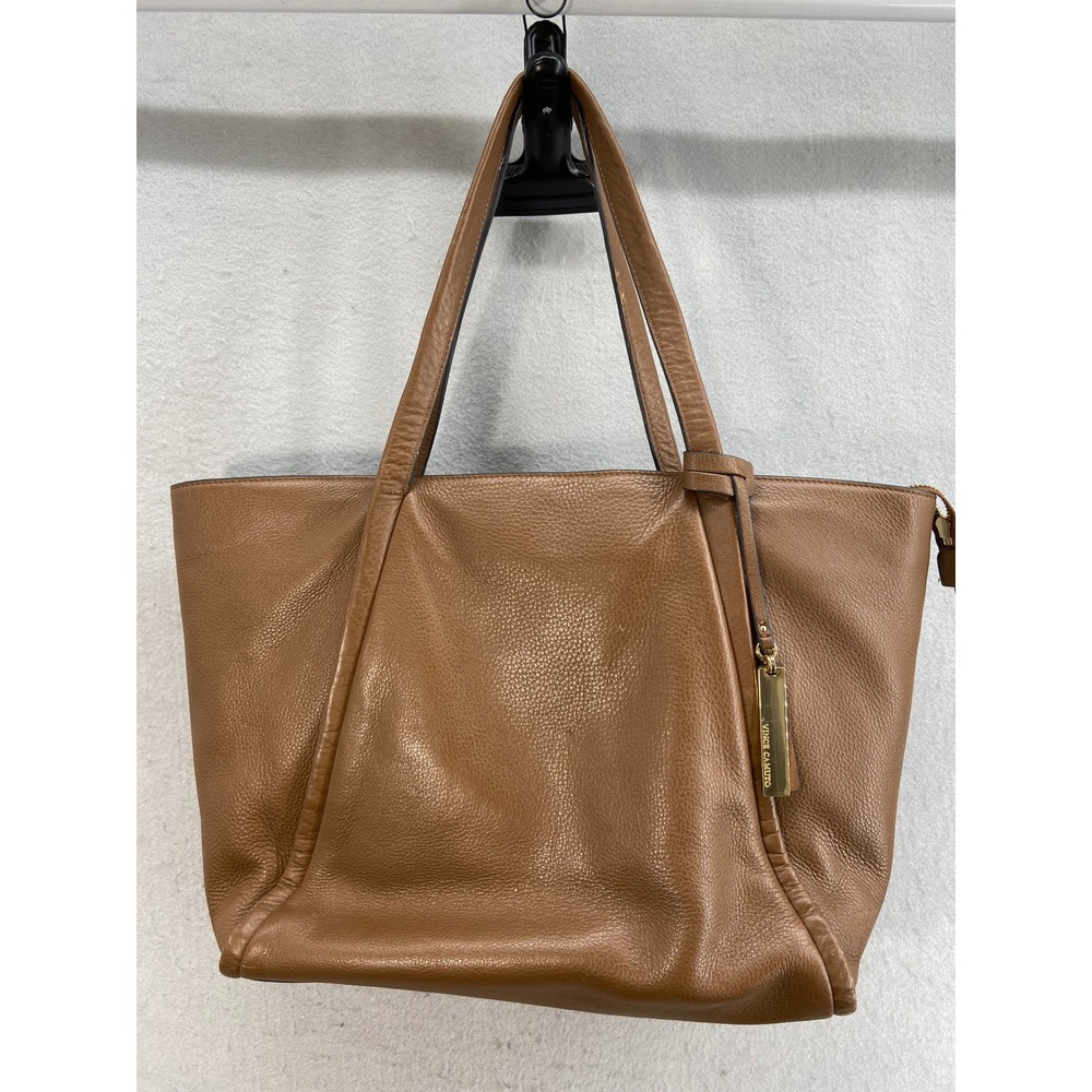 Vince Camuto Tote Bag Purse Genuine Leather Brown Tassel Gold Emblem‎ Shoulder - Picture 13 of 16